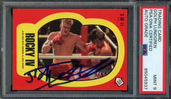 Dolph Lundgren Autographed Rocky Iv 1985 Topps Sticker Card #6 Psa/Dna Mint 9