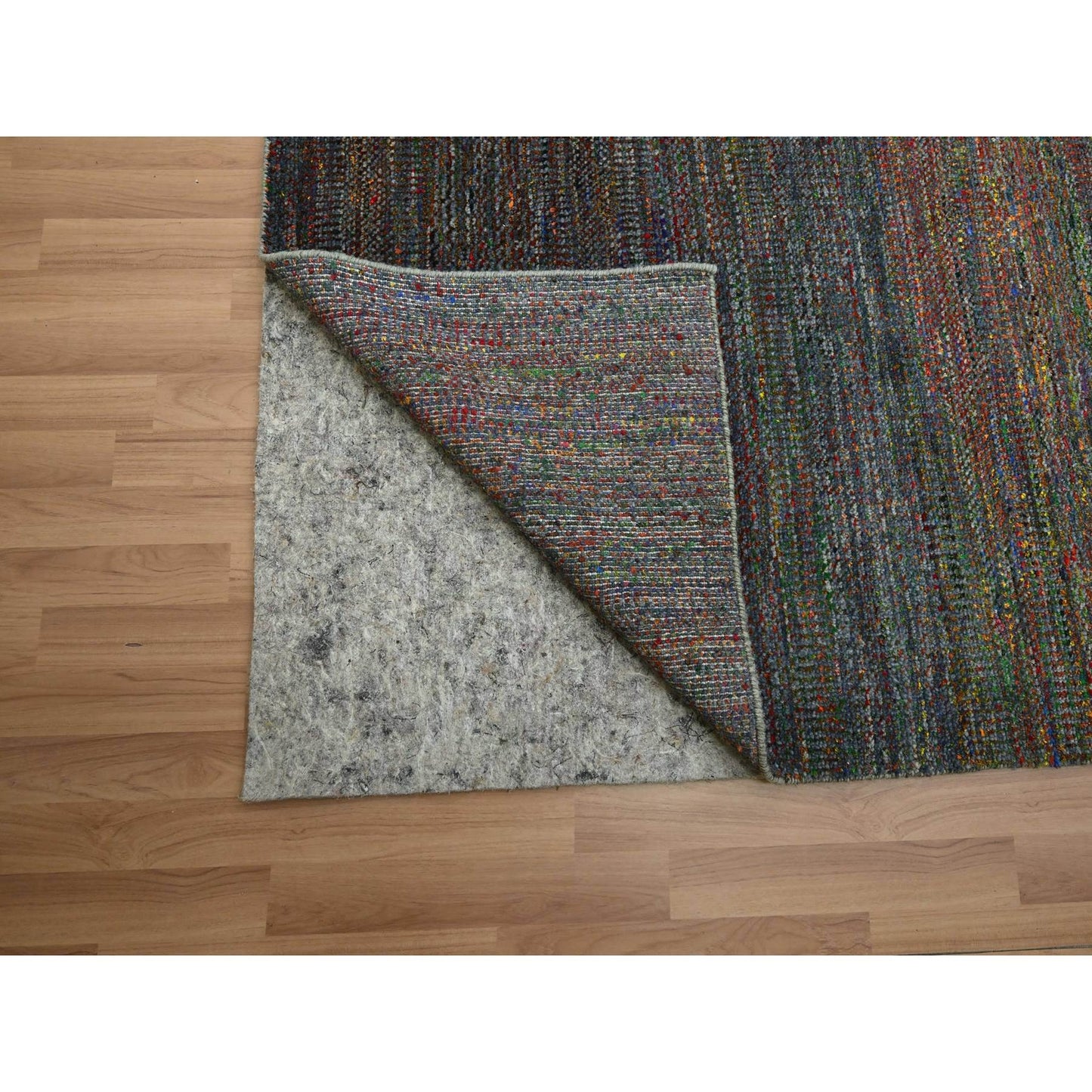 Rug 10'2"x13'10" Gray Modern Hand Knotted Grass Design Wool and Silk