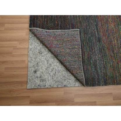 Rug 10'2"x13'10" Gray Modern Hand Knotted Grass Design Wool and Silk