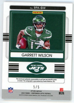 Garrett Wilson 2022 Panini Contender'S Optics Rookie Patch Autographed Rc #Rpa-G