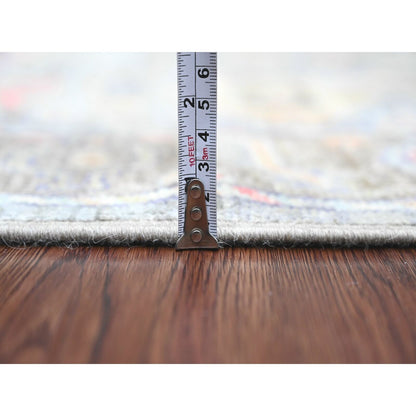 4'X10'1" Gray Angora Oushak Vines Design Hand Knotted All Wool Runner Rug