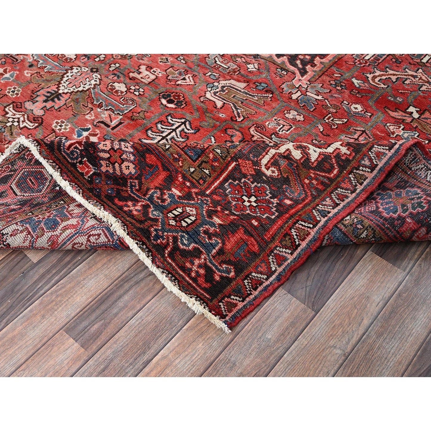 8'10"X11'10" Blush Red Vintage Zoroastrian Heris All Wool Hand Knotted Rug