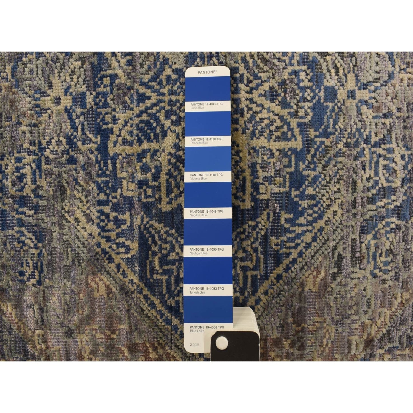 3'X5' Blue Erased Rosette Design Silk With Wool Hand Knotted Rug