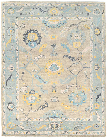 Hand-Knotted Oushak Oriental Rug Muted Brown