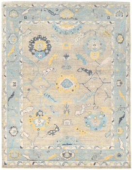 Hand-Knotted Oushak Oriental Rug Muted Brown