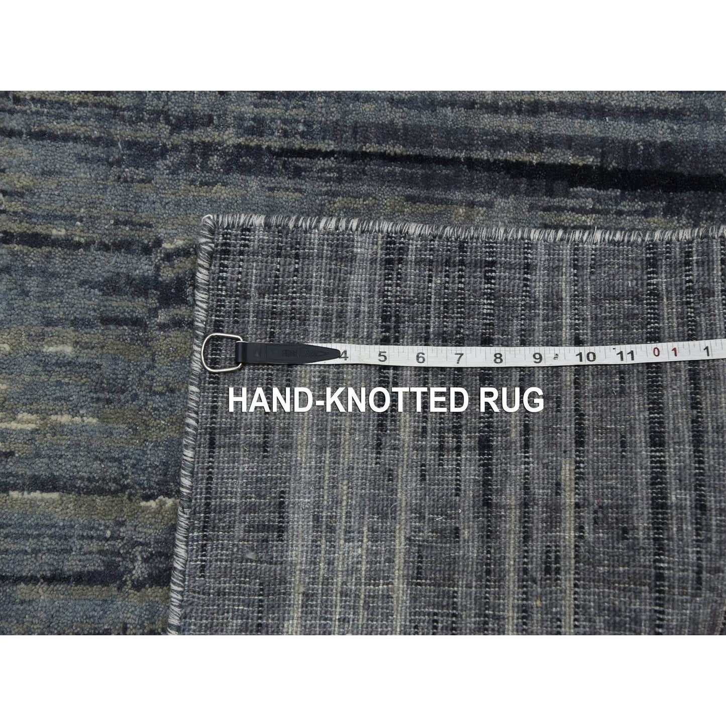 2'6"X10'2" Gray Pure Wool Hand Knotted Modern Ombre Design Runner Rug