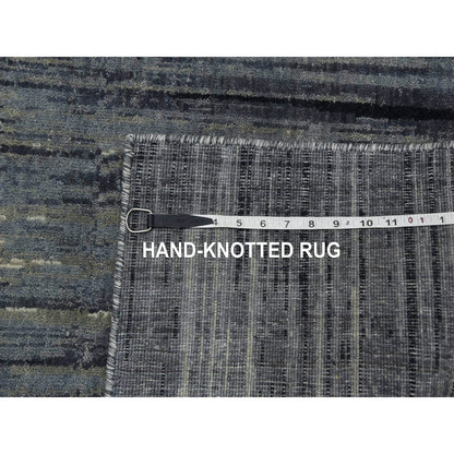 2'6"X10'2" Gray Pure Wool Hand Knotted Modern Ombre Design Runner Rug