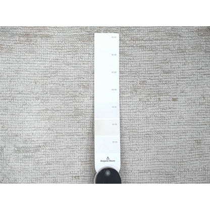 2'10"X9'7" White Afghan Angora Oushak Hand Knotted 100% Wool Runner Rug