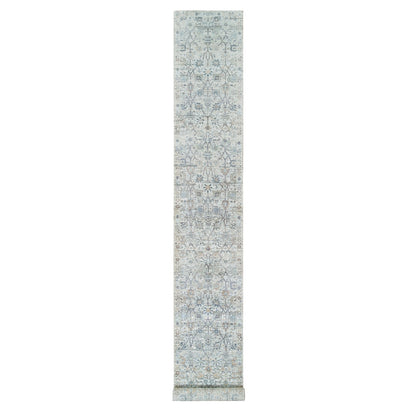 2'6"X18'2" Ivory Tebraz Vase Design Silk/Wool Hand Knotted Xl Runner Rug