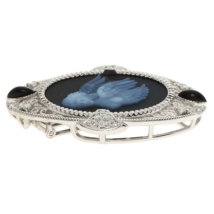 0.4Ct Agate Cameo Diamond Brooch Platinum Pt950