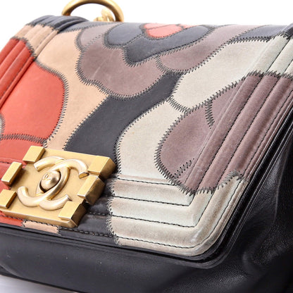 Chanel Boy Flap Bag Camellia Lambskin And Suede Patchwork Small