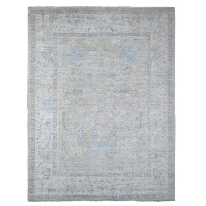 9'X11'9" Silver Gray Hand Knotted Faded Afghan Angora Oushak Oriental Rug