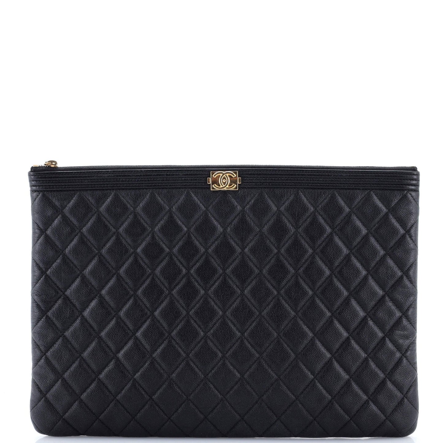 Chanel Boy O Case Clutch Quilted Caviar Large