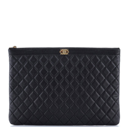 Chanel Boy O Case Clutch Quilted Caviar Large