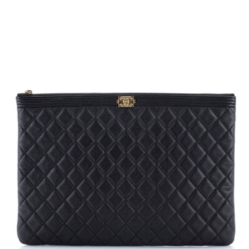 Chanel Boy O Case Clutch Quilted Caviar Large
