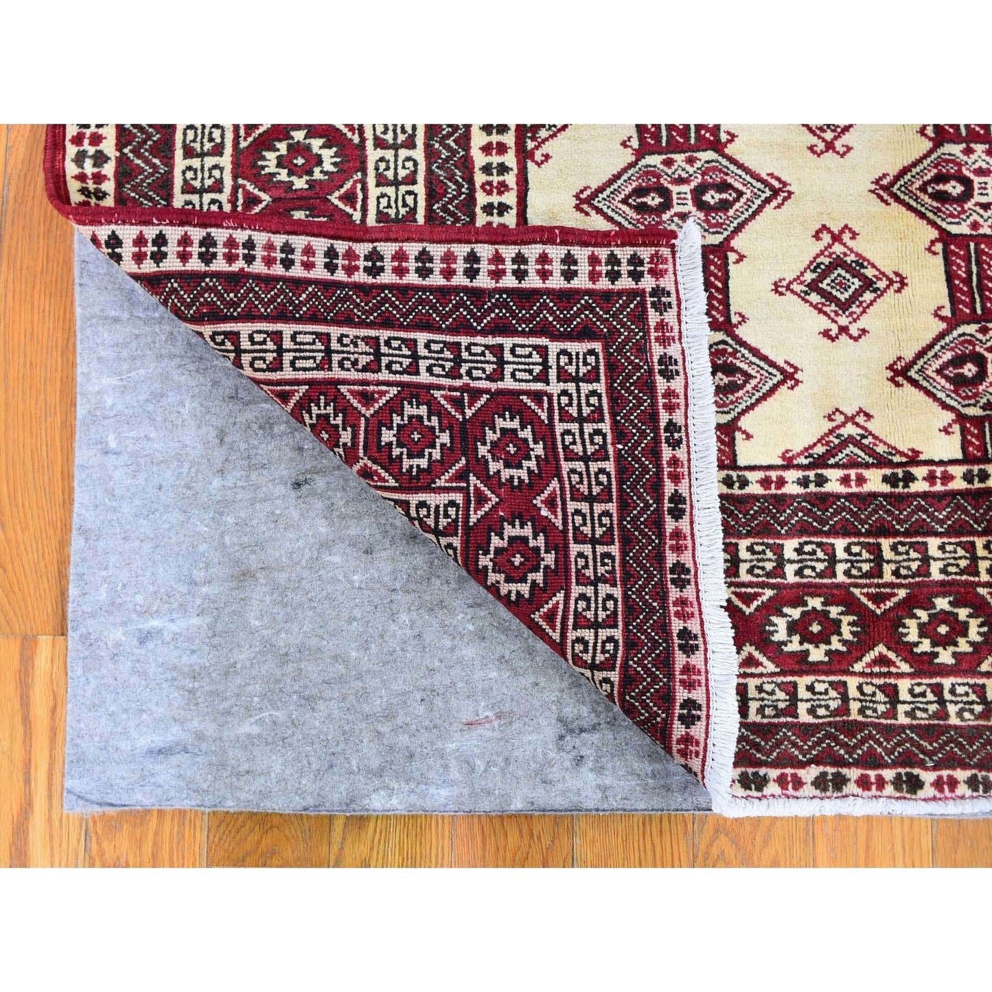 4'6"X7' New Turkoman Bokara Repetitive Design Pure Wool Hand Knotted Rug