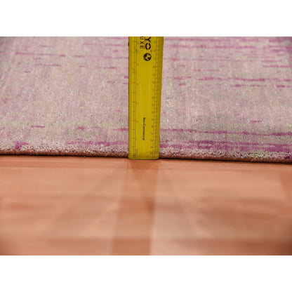 2'7"X8'4" Pink Hand Knotted Vertical Ombre Design Natural Wool Runner Rug