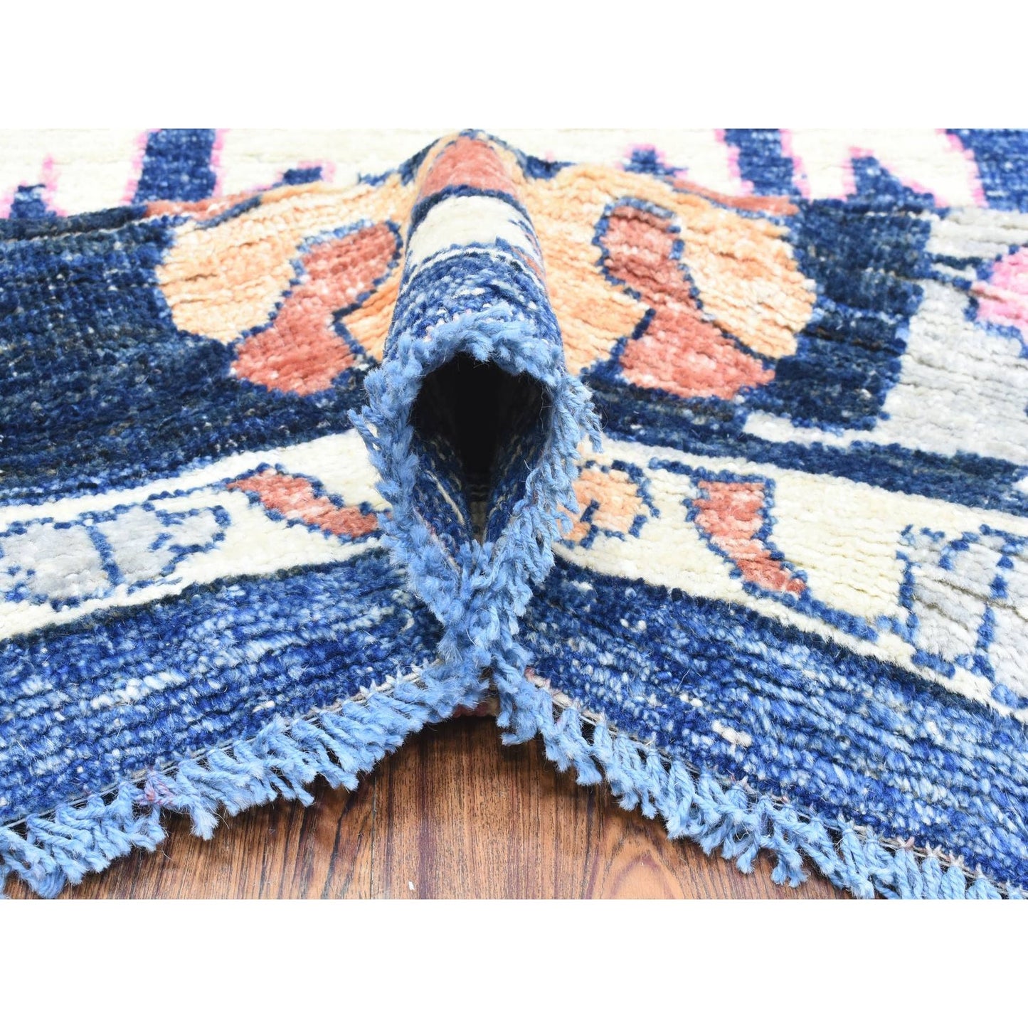 10'3"X10'3" Blue Hand Knotted Afghan Angora Oushak Soft Wool Square Rug