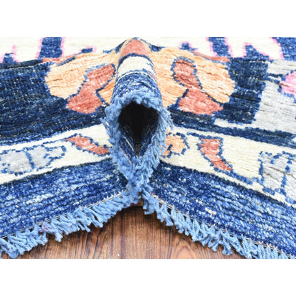 10'3"X10'3" Blue Hand Knotted Afghan Angora Oushak Soft Wool Square Rug