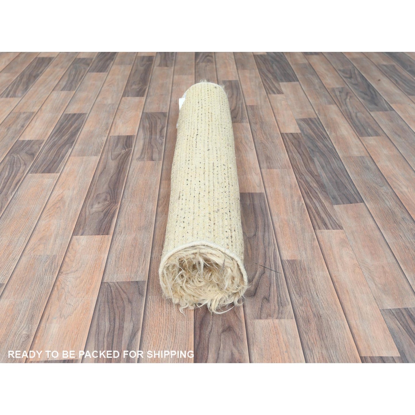 3'X5'4" Beige Undyed Natural Wool Hand Knotted Shaggy Moroccan Rug