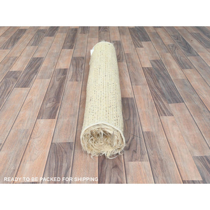 3'X5'4" Beige Undyed Natural Wool Hand Knotted Shaggy Moroccan Rug