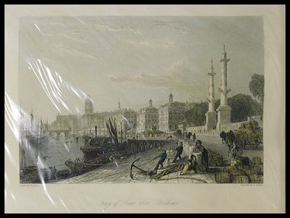 Thomas Allom "Quay Of Louis Xviii, Bordeaux" Hand-Colored Copper Plate Engraving