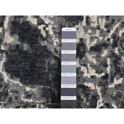 9'2''X12' Black Hand Knotted Wool And Silk Modern Tie Dye Design Rug