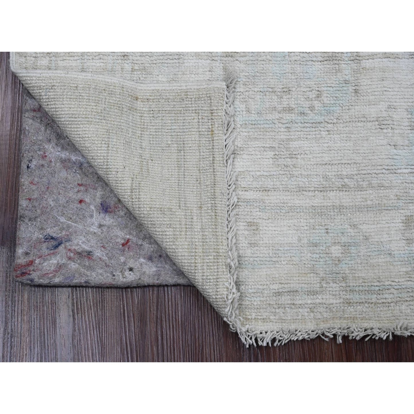 2'8"X9'8" White Hand Knotted Angora Oushak Leaf Design Wool Runner Rug