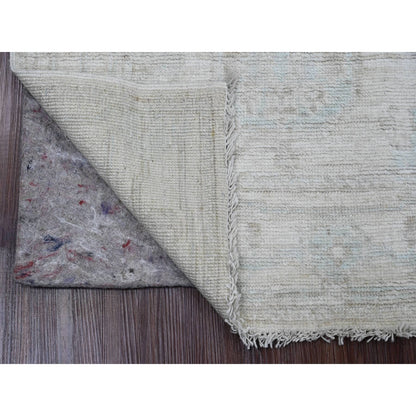 2'8"X9'8" White Hand Knotted Angora Oushak Leaf Design Wool Runner Rug