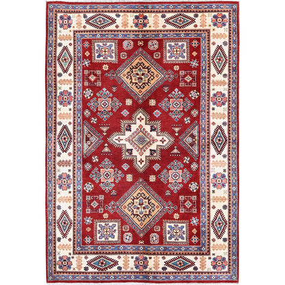 6'X8'10" Red Afghan Special Kazak Geometric Pattern Hand Knotted Wool Rug