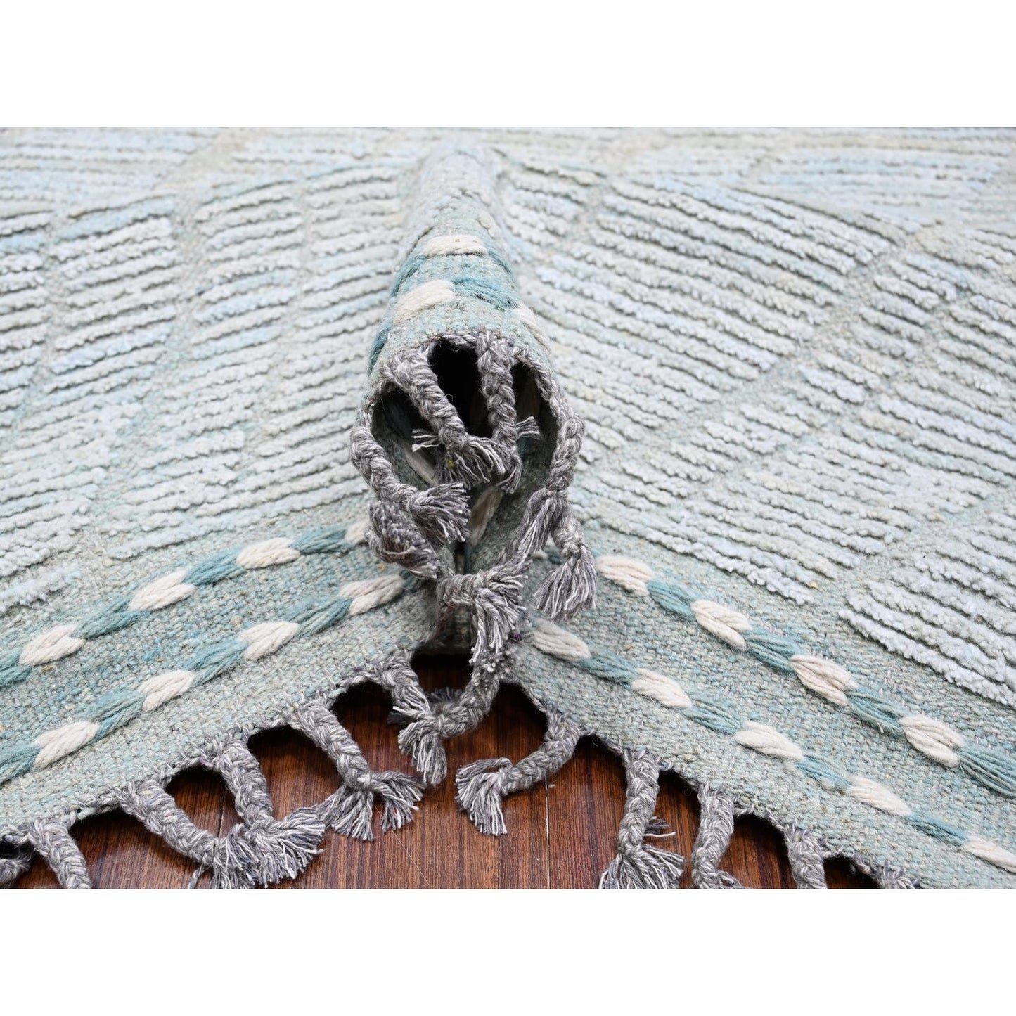 10'X14' Blue Moroccan Weave Zig Zag Design Hand Knotted Oriental Rug