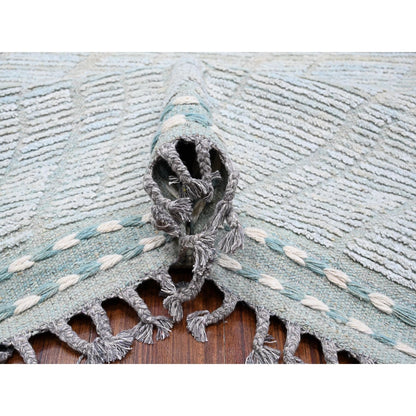 10'X14' Blue Moroccan Weave Zig Zag Design Hand Knotted Oriental Rug