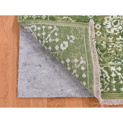 2'6"X6' Green Tebraz Design Wool And Silk Hand Knotted Runner Rug