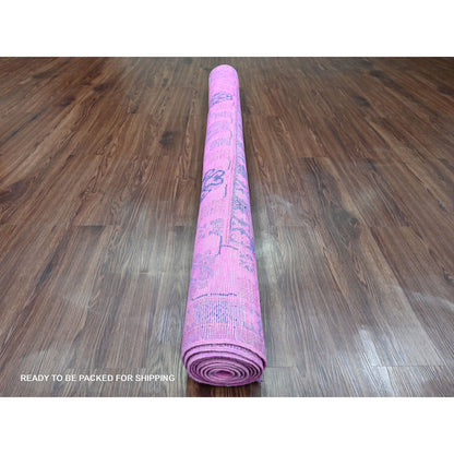 5'10"X9'1" Fuscia Pink Hand Knotted Overdyed Kazak Star Design Wool Rug