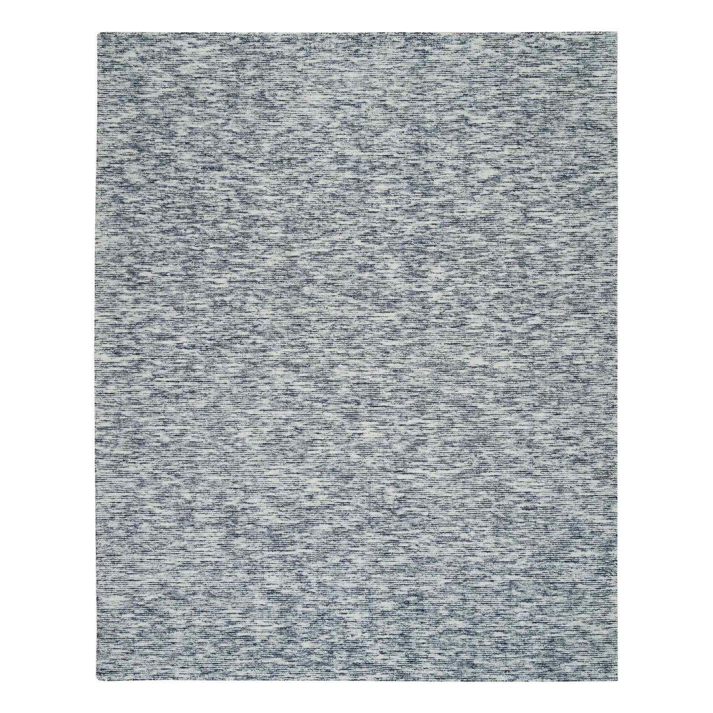 8'2"X10' Blue Pure Wool Hand Loomed Modern Striae Design Oriental Rug