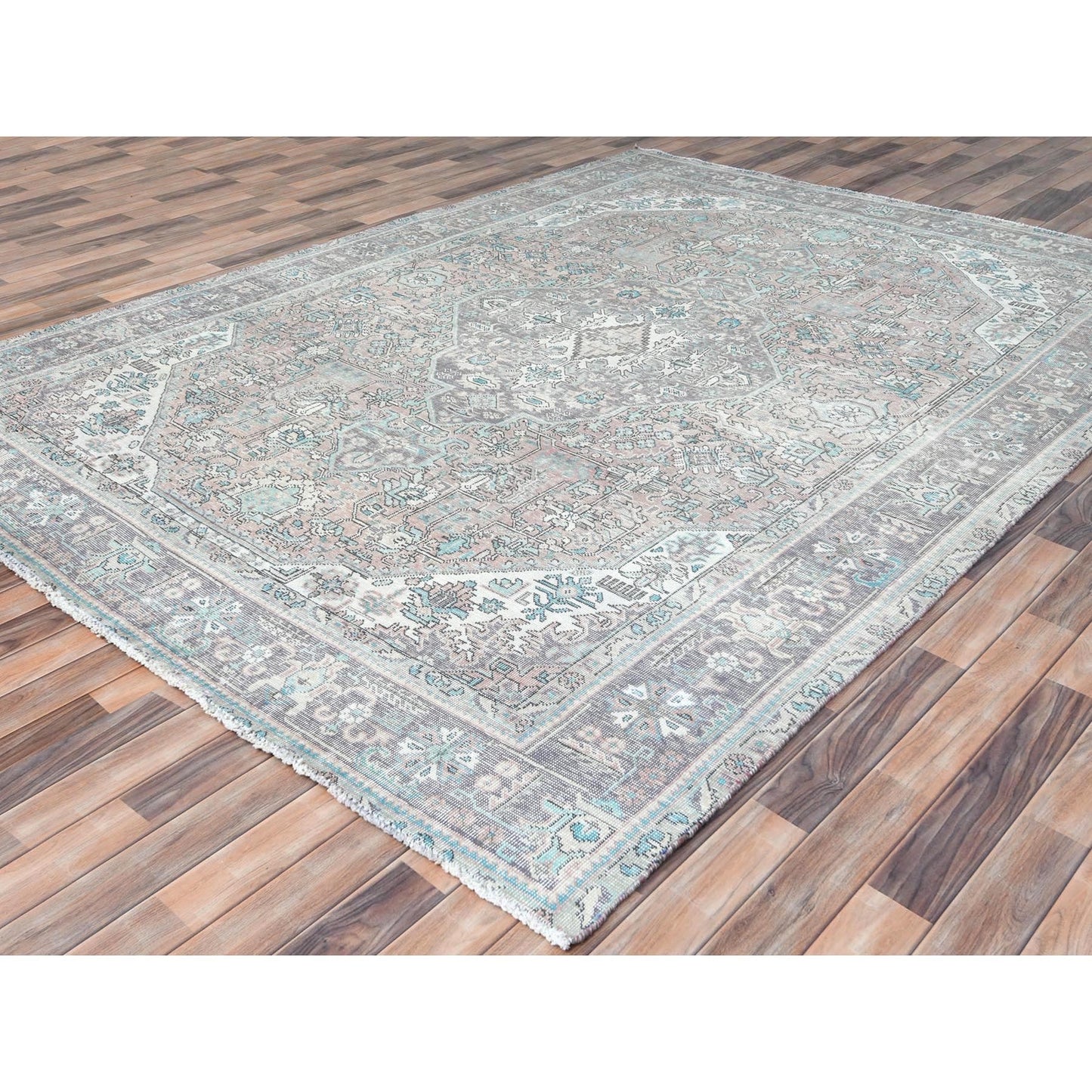 8'X10'8" Peach Color Distressed Look Old Farsian Hand Knotted Wool Rug