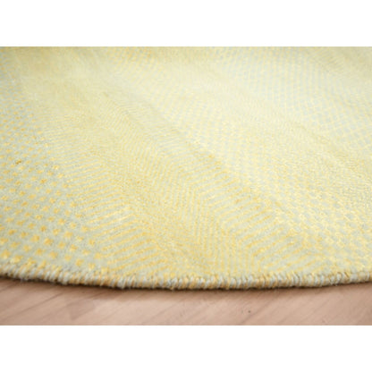 7'10"X7'10" Yellow Modern Grass Design Hand Knotted Wool-Silk Round Rug