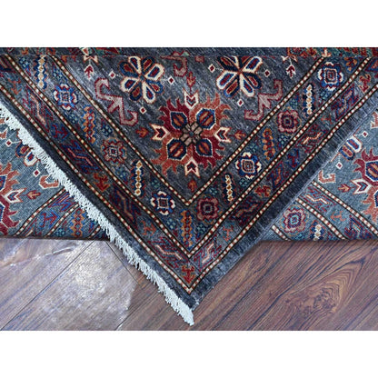 9'X12'1" Gray Wool Hand Knotted Super Kazak Tribal Pattern Oriental Rug