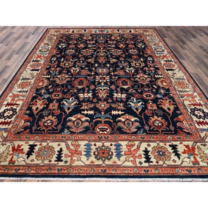 9'2"X11'10" Yale Blue Northwest Zoroastrian Design Wool Hand Knotted Rug