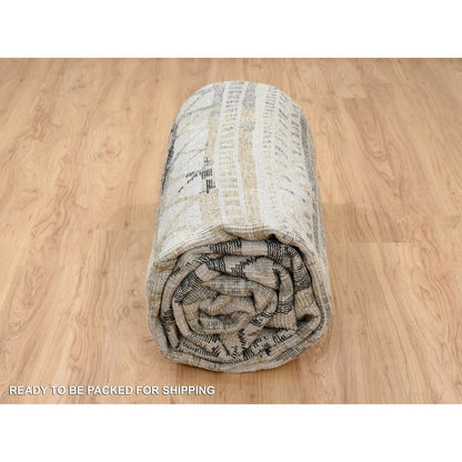9'9"X13'10" Gray Erased Ethnic Geometric Design Wool Hand Knotted Rug