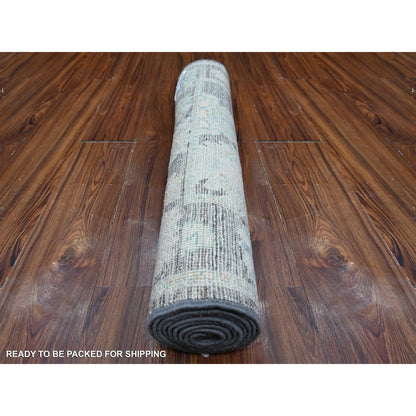 2'8"X7'9" Scorpion Gray Hand Knotted Angora Oushak Runner Oriental Rug