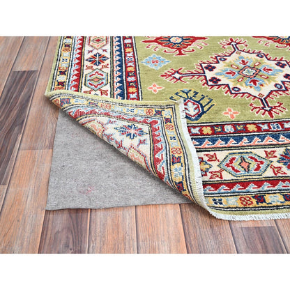 4'1"X5'10" Green Natural Dyes Soft Wool Hand Knotted Kazak Oriental Rug
