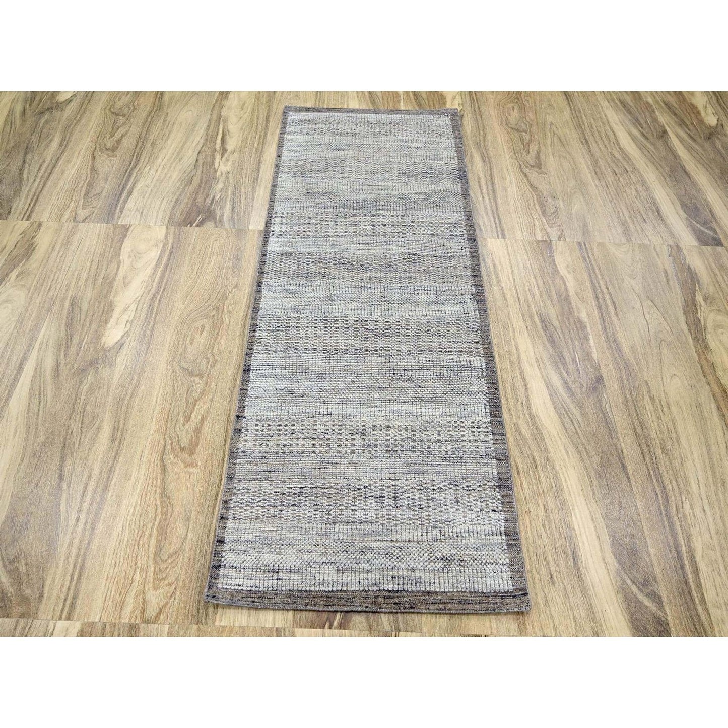 2'7"X6'2" Brown Hand Knotted Rug Pure Wool Oxidized Grass Design Runner