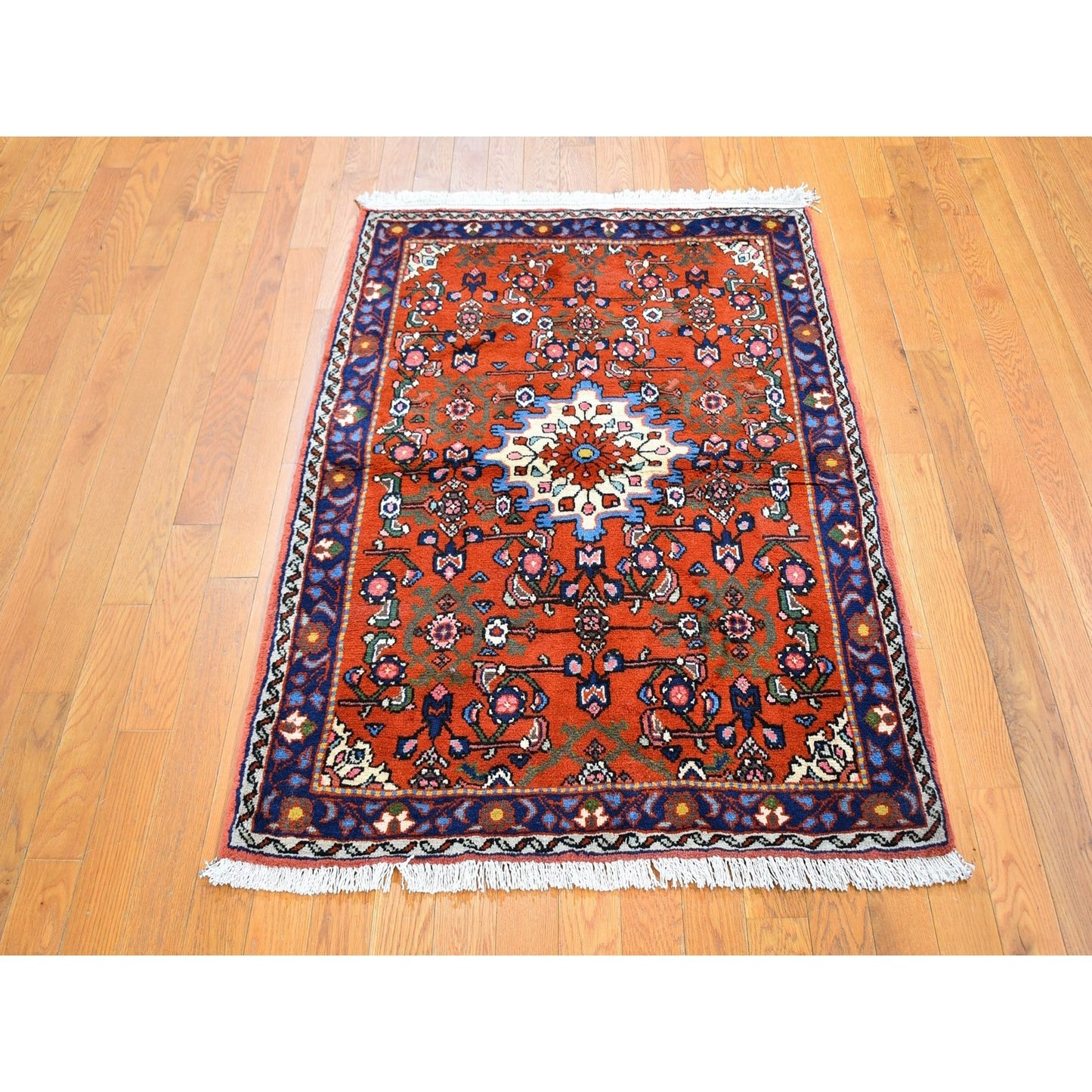 3'3"X4'5" New Farsian Amadan Orange Hand Knotted Pure Wool Oriental Rug