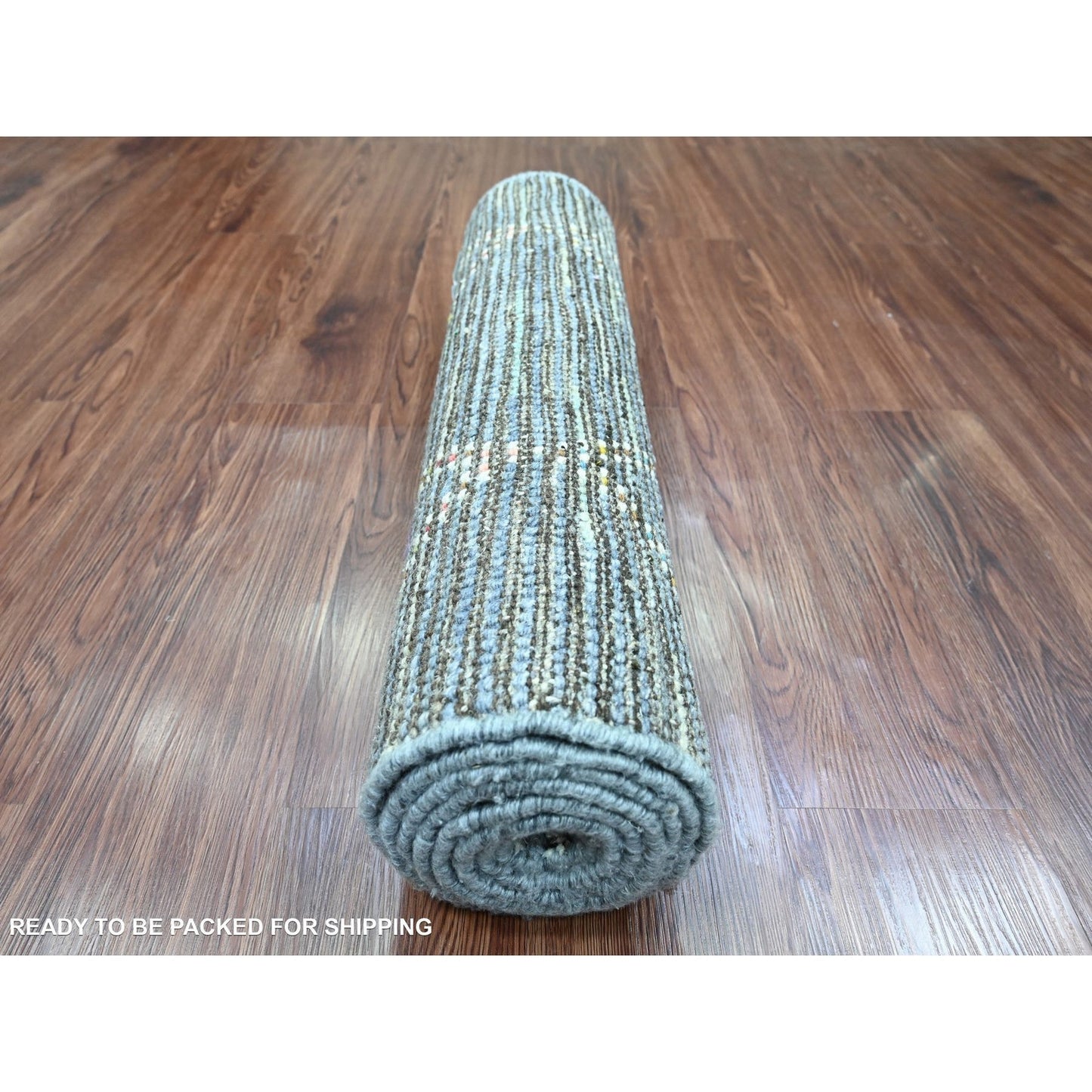 2'5"X8'4" Gray Geometric Moroccan Weave Hand Knotted Soft Wool Runner Rug