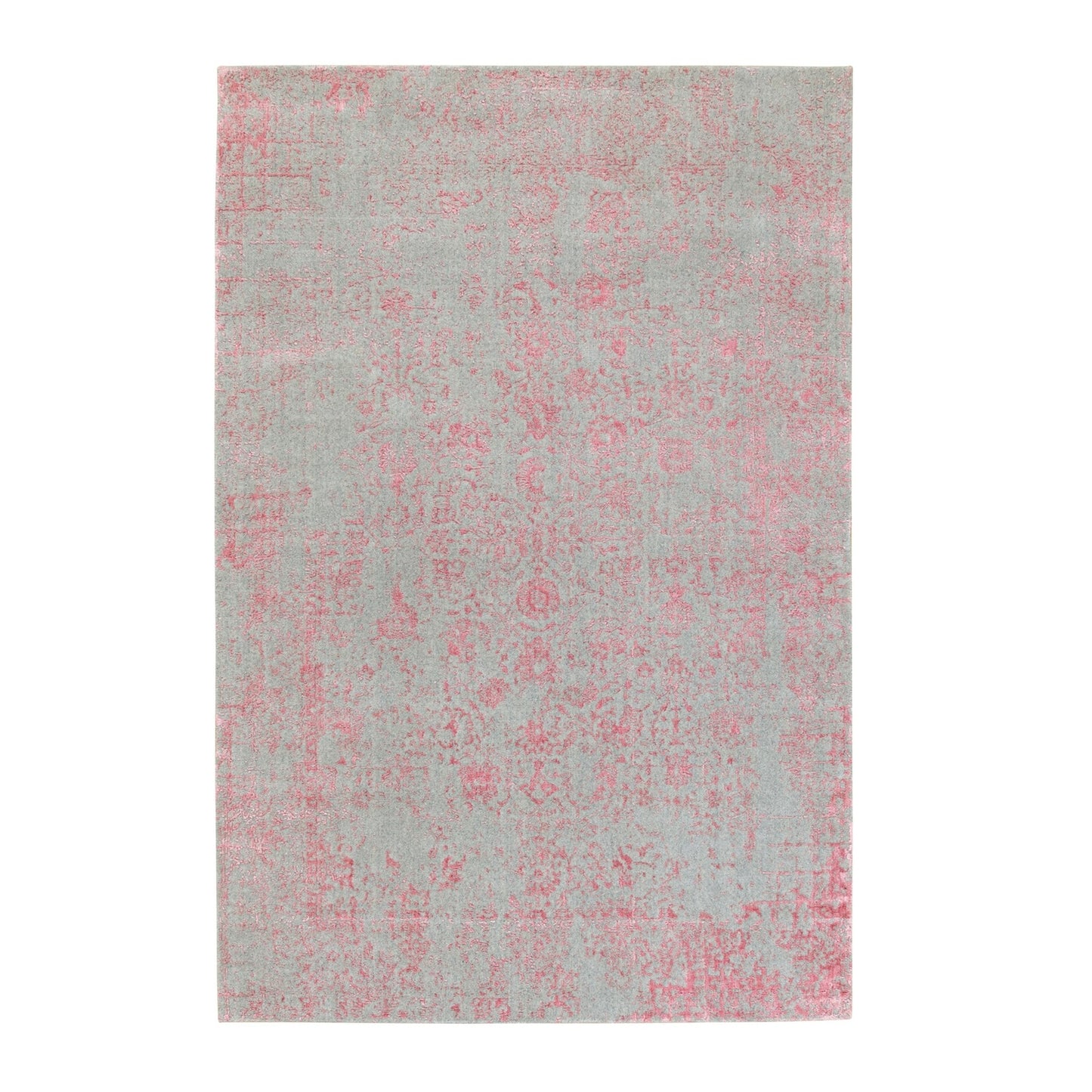 6'X9' Pink Hand Loomed Jacquard Wool And Art Silk All Over Design Rug