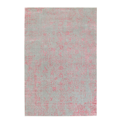 6'X9' Pink Hand Loomed Jacquard Wool And Art Silk All Over Design Rug