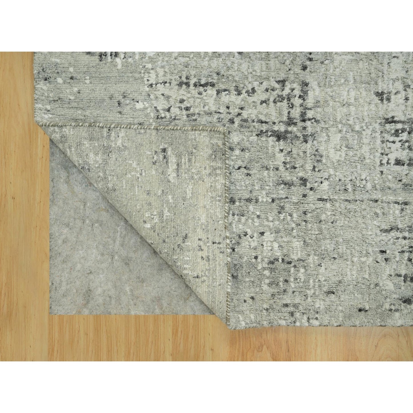 3'X5' Vaporous Gray Undyed Wool Modern Hand Spun Hand Knotted Rug