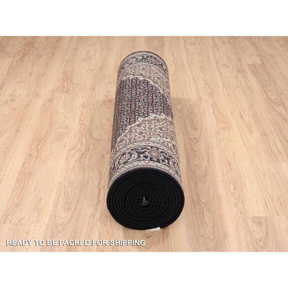 4'2"X20' Hand Knotted Wool And Silk Black Tebraz Mahi Wide Xl Runner Rug