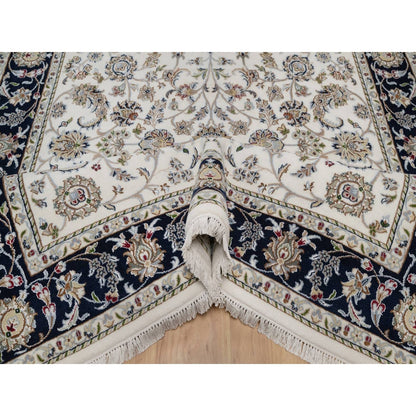 5'9"X9'2" Ivory Wool And Silk Nain With Flower Design Hand Knotted Rug